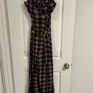 Free People Black and Tan Checkered pantsuit
